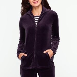 NWT Navy Velour Jacket Talbots Size MP Zip Front Pockets Stretch Velvet Indigo